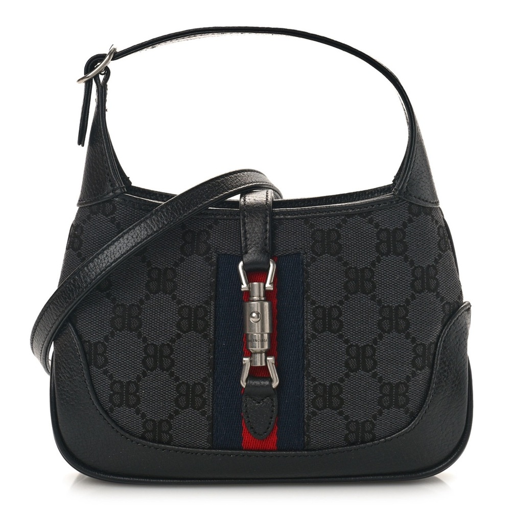 GUCCI X BALENCIAGA BB Supreme Monogram Mini Jackie 1961 Hobo Black